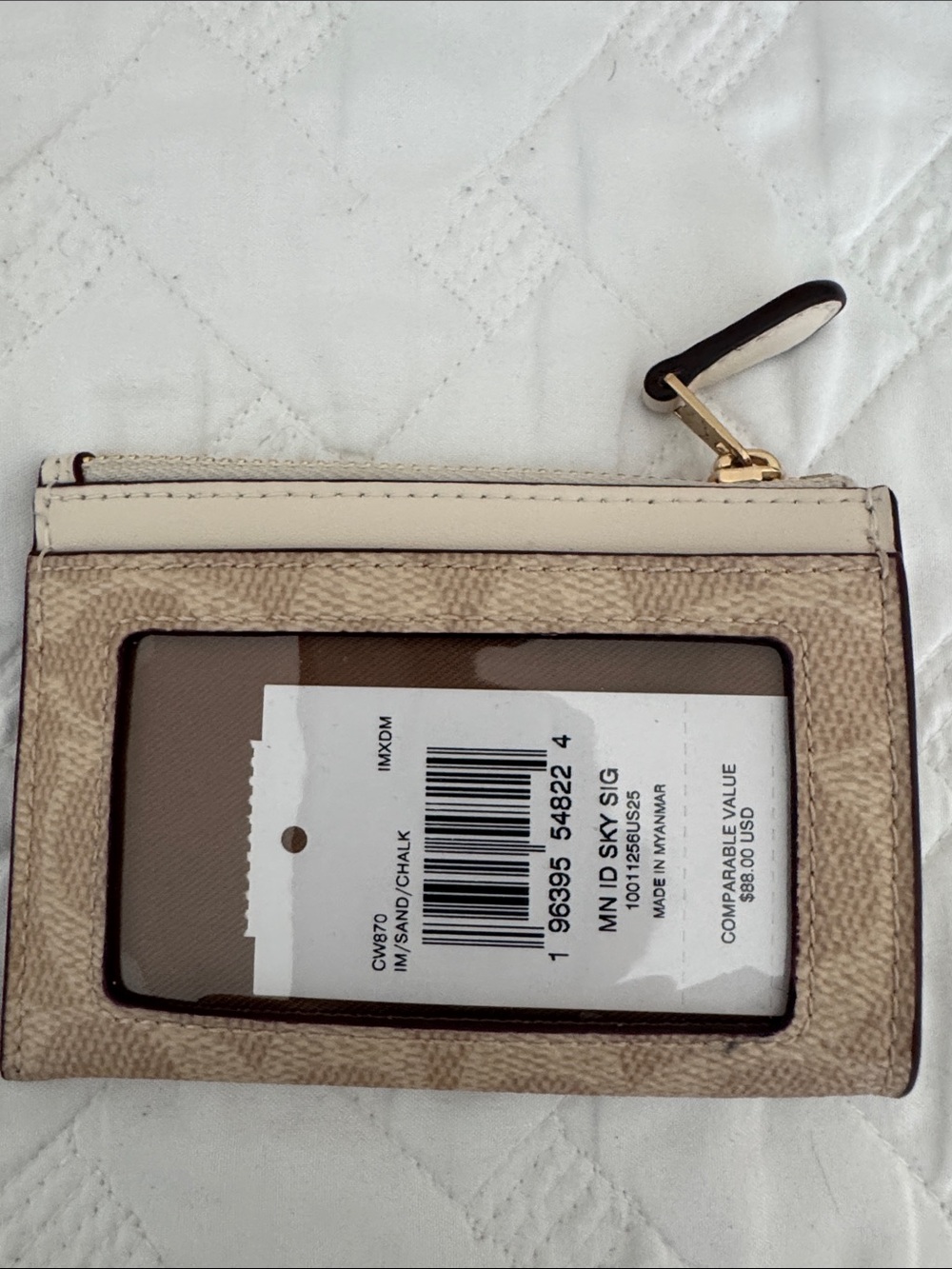 Coach Beige and Chalk Signature Zip Card Case - Picture 2 of 6